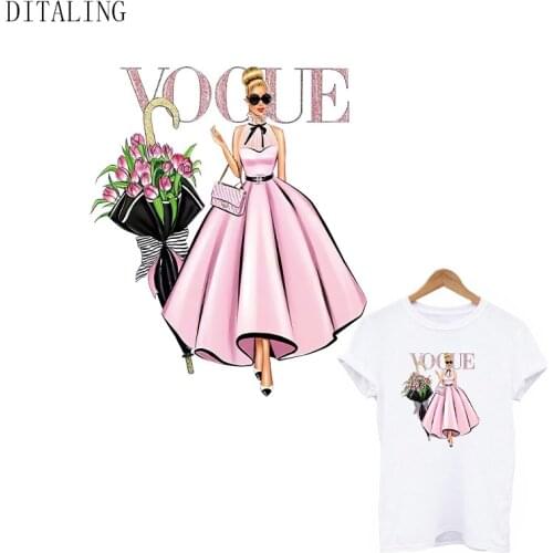 Fashion Girl Iron-On Transfer For Clothing Thermal Sticker On Women T-Shirt DIY Washable Patch Applique On Clothes Ironing Patch