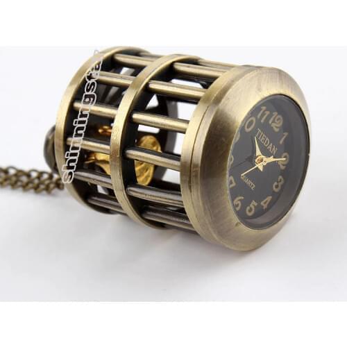 Fashion design bronze bird cage pocket watch necklace pendants chain retro mens watches relogio de bolso