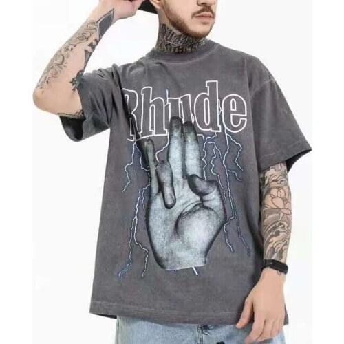 Men T Shirt Washed Do Old Streetwear T-shirts Summer Style High-Quality Rhude Loose Top Tees teeshirt homme