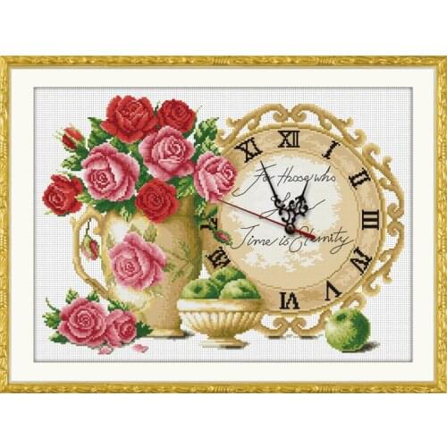 DIY Cross Stitch Kits Clock Pattern Printed on The Embroidered Cloth Embroidery Sets Needlework New Fruit and Flowers