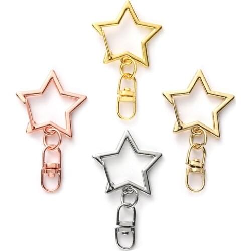 100pcs New Cute Star Pentagram Hollow Key Chain Key Ring Keychain DIY Accessories Lobster Clasp Jewelry Making Findings