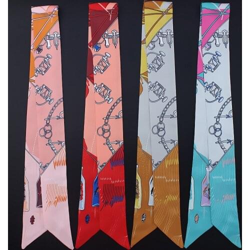 Summer new 2021 twill satin scarf women luxury fashion tie bag ribbon ladies shawl beach outing long strip hair band turban MQ15