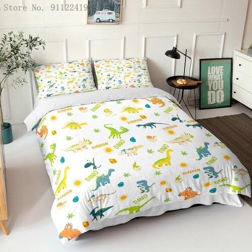 Cartoon Dinosaur Bedding Set Twin Queen King Size For Kids Comforter Duvet Quilt Cover And Pillowcase Soft Luxury Bedclothes