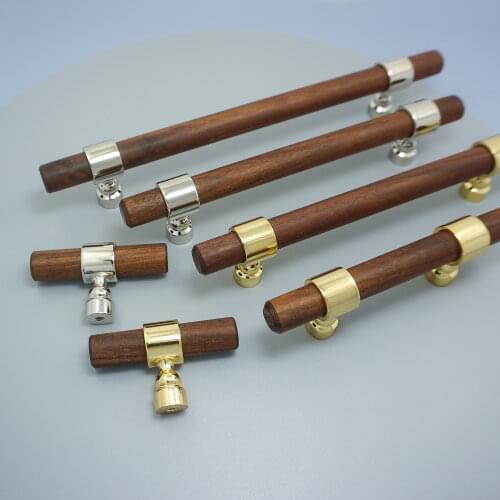 MFYS Solid Wood Furniture Handles Black Walnut Knob for Cabinet and Drawer Zinc Alloy Wardrobe Pulls Handle Wooden Door Hardware