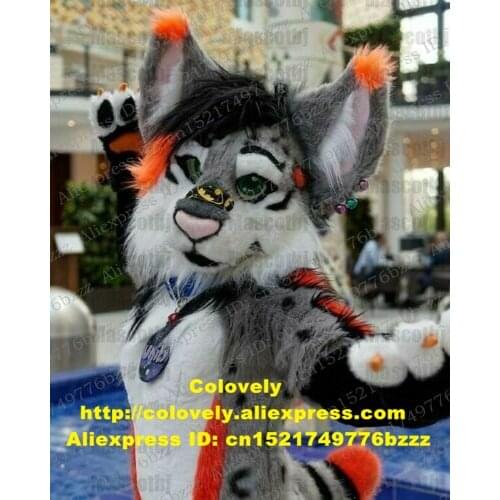 Gray Long Fur Husky Dog Wolf Fox Fursuit Furry Mascot Costume Adult Cartoon Character Wedding Marriage Art Festival zz9505