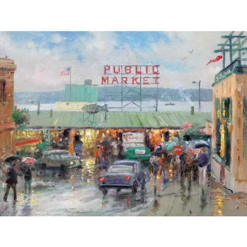 Pike Place Market Thomas Kinkade HD Canvas Oil painting Print Living Room Bedroom Hotel Wall Picture Art Home Decoration