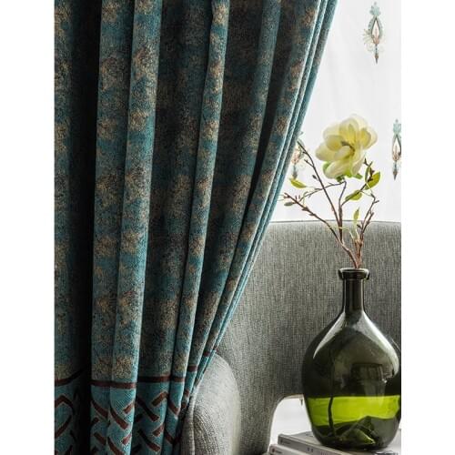 Custom curtains classical Chinese style Chenille blue livingroom bedroom thick shading cloth blackout curtain tulle drape M800