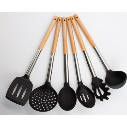 Discount !Silicone Cooking Utensils Wooden Handles - Gadgets for Non-Stick Cookware 6 Pieces High Heat Resistant Kitchen Utensil