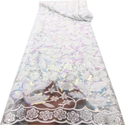 SJ Lace African Sequins Lace Fabric 2020 High Quality French Lace Fabric Nigerian Tulle Lace Fabrics For Wedding Dress r3-71
