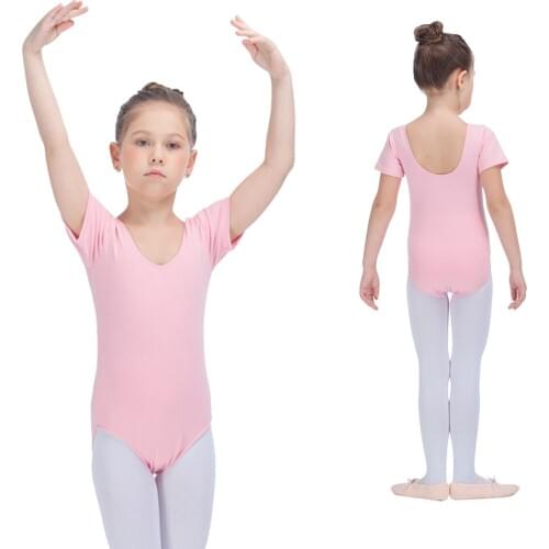 Light Pink Cotton/Lycra Cap Sleeve Leotards with Drawstring Front for Kids and Girls Ballet Dance Full Sizes