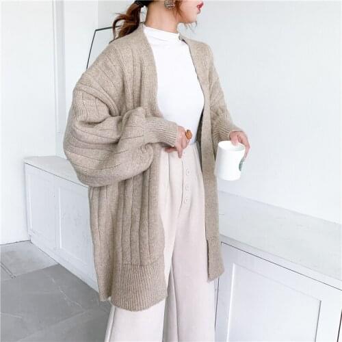 [ZAYAU]Autumn and Winter Sleeves Lazy Wind Loose Thickened Thick Knit Sweater Cardigan Coat Medium Long Large Female