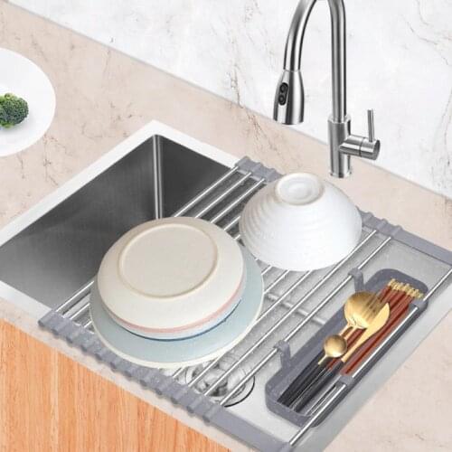 Telescopic Folding Dish Drain Rack Stainless Steel Kitchen Rack Sink Drying Kitchen Utensils Storage Filter Water To Dry