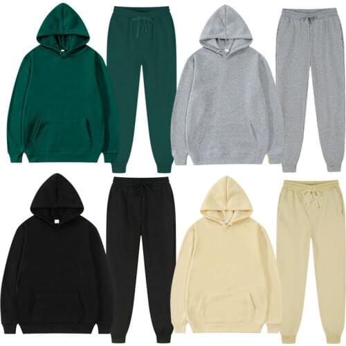 Spring Autumn Solid Hooded Set Men Women Fleece Pullover Hoodies Pants Fashion Hiphop Multiple Color Casual Suits Daily Clothing