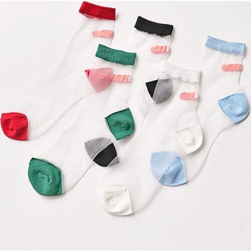 Japanese Summer Women Transparent Socks Harajuku Stretch Band Aid OK Crystal Sock Japan Glass Silk Art Socks Calcetines Mujer
