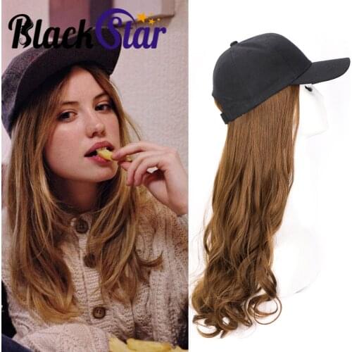Baseball Cap with Hair Synthetic Hats with Hair Attached Black Hat with Hair Attached Long Wavy Hair for Women Daily Party Use