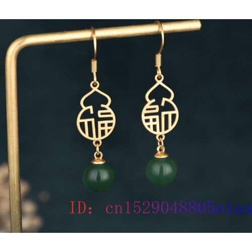 Green Jade Bead Earrings Women Crystal Natural Gifts Zircon Jewelry Fashion Gemstone Amulet Chalcedony 925 Silver