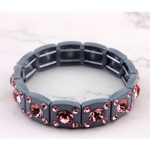 ZWPON Rainbow Mini Facted Glass Crystal Braclet Bangle Geometric Square Alloy Frame Fashion Elastic Tring Bracelet for Woman