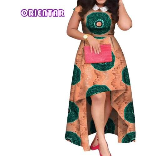 African Dresses for Women Robe Africaine Femme Front Short Back Long Elegant African Print Dress Bazin Riche Clothes WY5754