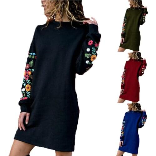 2021 Autumn Womens Vintage Dress Exquisite Flower Embroidery Pullover 5XL Straight Midi Pencil Dress Urban Casual Streetwear OL