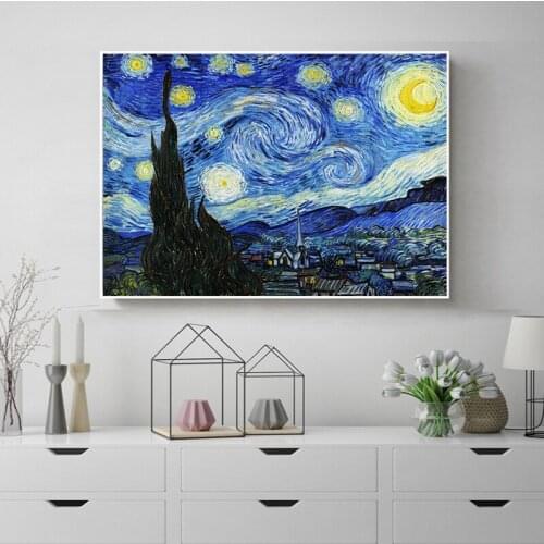 Starry Night Moonlight Van Gogh Famous Artist Impressionism Painting Art Print Poster Wall Pictures Canvas Painting Decoration