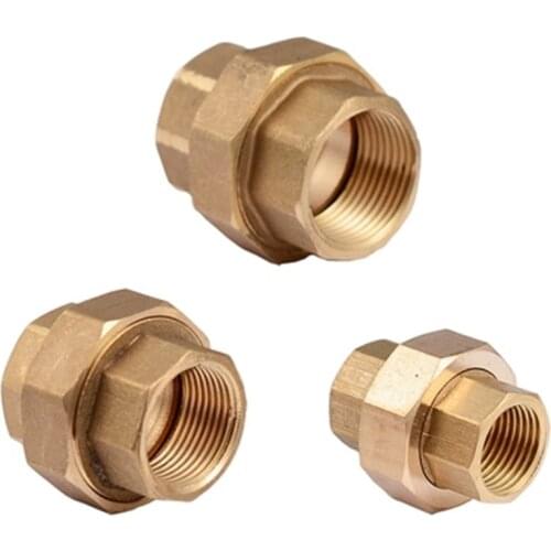 1Piece Brass Pipe Union Connector Coupling Copper Double Ness Joint Female Thread Plumbing Fittings 1/2" 3/4" 1"