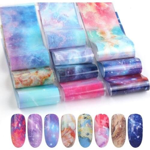 10pcs/set Nail Holographic Starry Sky Mix Rose Flower Transfer Foil Nails Decal For Nail Art Decoration Manicure