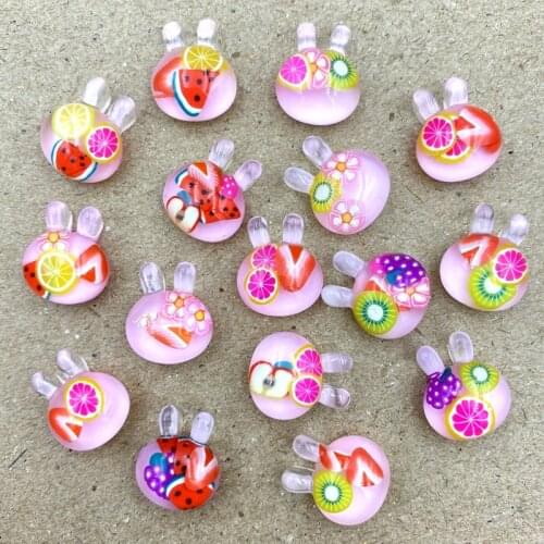10Pcs Mix Colors Resin Kawaii Fruit rabbit Flatback Cabochons For DIY Hair Bow Center Scrapbooking Accessories
