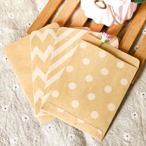 30pcs 9x12.5cm Vintage Blank Kraft Envelope Plain Envelope Mini Dots Zigzag Striped Kraft Bag Bitty Paper Party Gift Bag