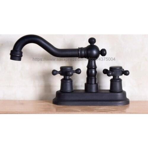 Oil Rubbed Bronze Deck Mounted Two Holes Bathroom Vessel Sink Faucet Tap Dual Handle Basin Mixer Taps Nnf149