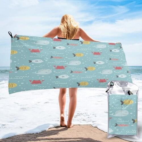 Quick Dry Beach Towel Hand Drawn Fish Microfiber Bath Towel Beach Cushion Swimming Personalized Sand Free Beach Towel