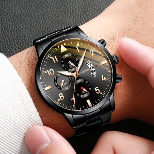 CUENA Men Fashion Military Stainless Steel Analog Date Sport Quartz Wrist Watch relogio masculino curren watch men часы мужские
