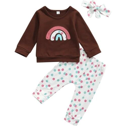 Infant Baby Girls Boys Long Sleeve + Trousers + Headband, Rainbow Pattern Printing Spring Clothing