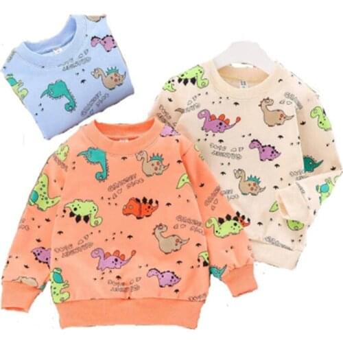 Childrens sweater autumn childrens clothing color dinosaur print pullover casual round neck long-sleeved baby top