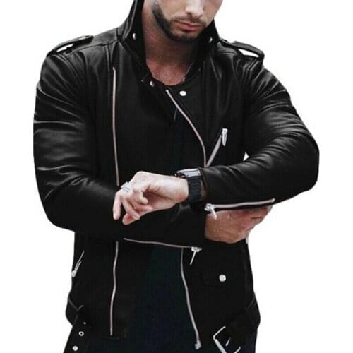 Mens Biker Motor Punk Faux Leather Jackets PU Jacket Zip Outwear Streetwear