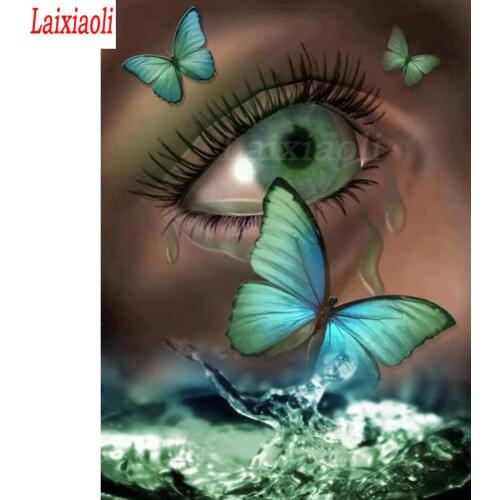 Fantasy art Diamond Painting butterfly eyes Tears Picture of Rhinestones Full Square round Diamond Embroidery Beaded Home Decor