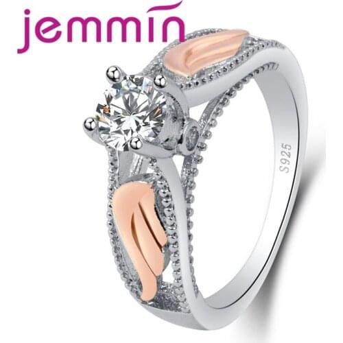 New Fashion Shiny AAA Round Cut Cubic Zirconia Wing 925 Sterling Silver Rings Fashion Wedding Jewelry Female Jewelry