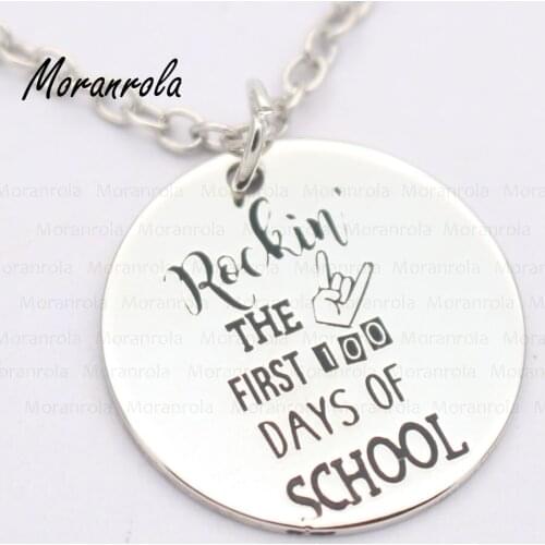 New arried "Rockin the first hundred daysof school"Copper necklace &Keychain,charm, Hand Stamped jewelry Teacher Gift Graduation