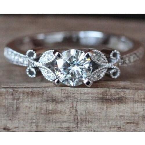 Milangirl Crystal Silvery Women Leaf Engagement Rings Zircon Cubic Graceful Girls White Rose Golden Ring