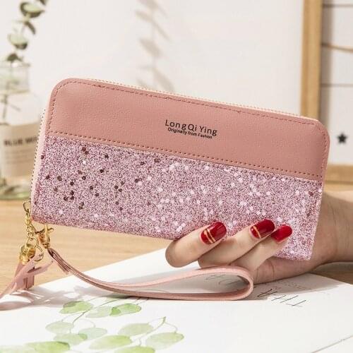 Womens Glitter Sequined Patchwork PU Leather Long Wallets Luxury Female Purse Lady Clutch Cellphone bag Women Wallet