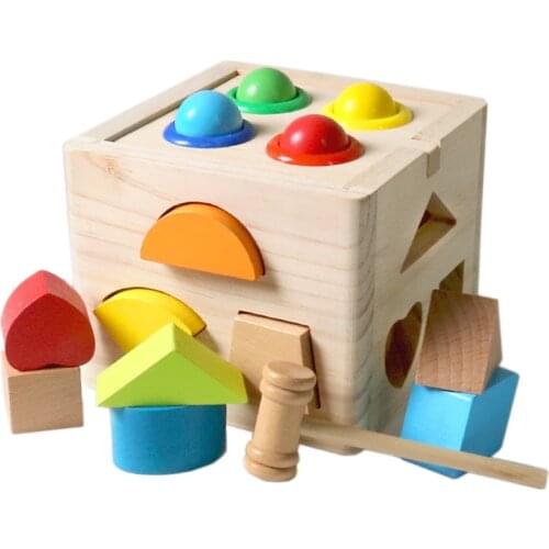 Montessori Color Shape Cognitive Matching Knock Training Baby Limb Ability Hand-Eye Coordination Early Educational Wooden Toy