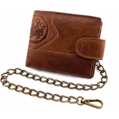 Men Biker Vintage zipper Pocket/ Card Holder Leather Wallet Purse With Chain