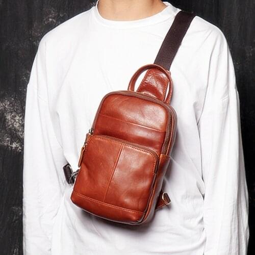 New Cowhide Leather Messenger bag Mens Chest Bag casual mens top layer leather shoulder bag chest Packs mobile phone bags