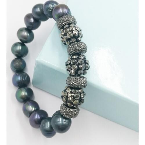 Latest design 10-12mm wholesale fresh water pearls beaded bracelet with resin ball jewelry for women and girls