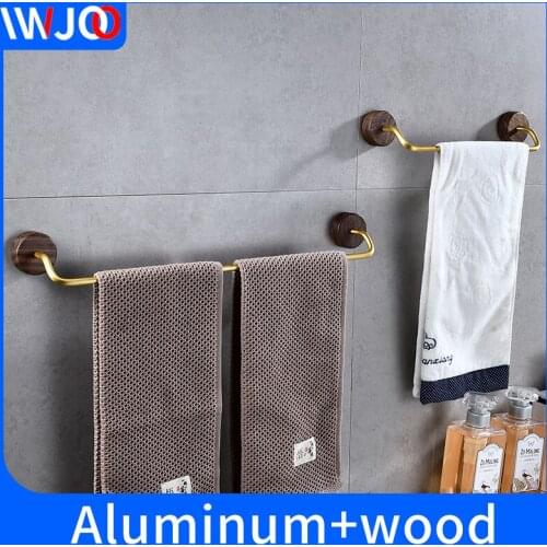 Walnut bathroom towel holder wall mounted towel screw free installation 40cm wood self adhesive towel holder Towel bar