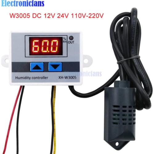 AC 110V 220V 12V 24V XH-W3005 W3005 Digital Humidity Controller Hygrometer Humidity Control Switch Hygrostat w/ Humidity Sensor