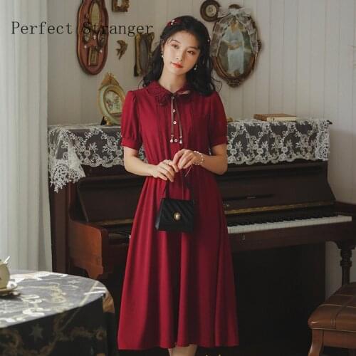 Dresses For Women Party 2021 Summer New Arrival Hot Sale Vintage Lace Peter Pan Collar Solid Color Women Long Dress