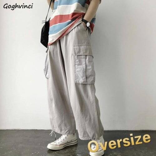 Casual Pants Women Solid Oversize Plus Size 3XL Loose Big Pockets Chic Cargo Pant Unisex Hip-hop Teens All-match Street Style BF