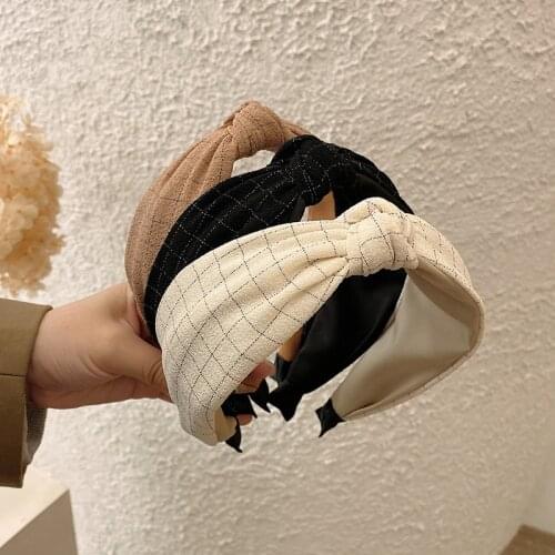 New Fashion Women Wide Hairband Classic Lattice Headband Adult Warm Hair Band Center Knot Headwear Turban Hair Accessories