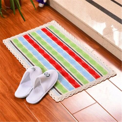 Simple European Striped Cotton Hand-Woven Area Carpet Bedroom Door Rug Bathroom Anti-Slip Absorbent Floor Mat Home Decoration