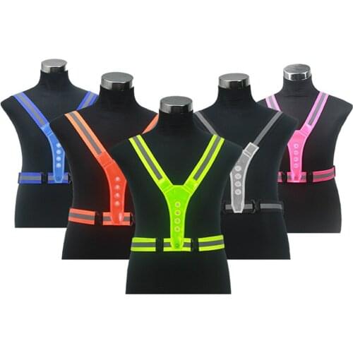Adjustable Visibility Reflective Vest Elastic LED Riding Cycling Vest Gear Stripes Night Sports Safety Cycling Reflective Belt